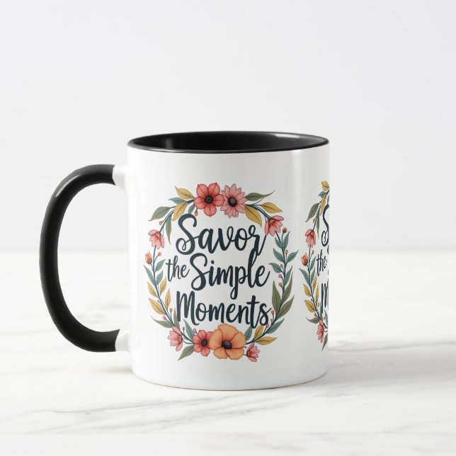 Mug Savourez les moments simples Citation florale Boho (Gauche)