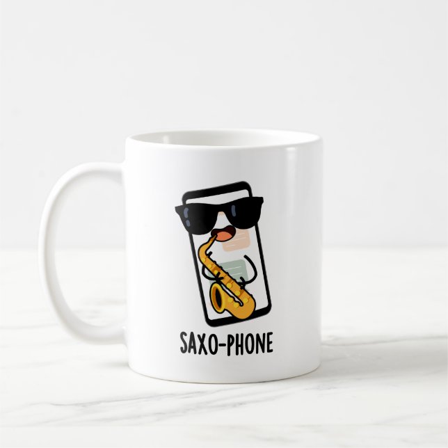 Mug Saxo-phone amusant de téléphones cellulaires Puns (Gauche)