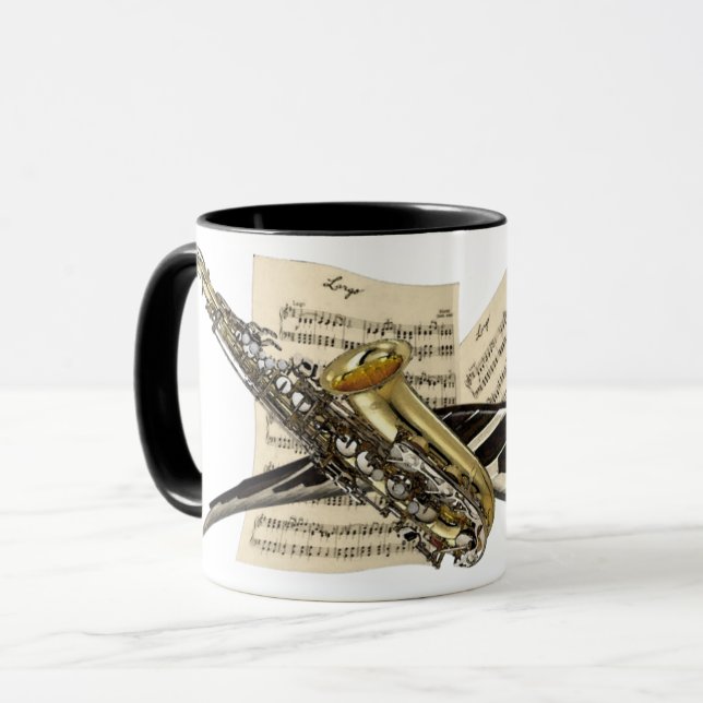 Mug Saxophone et musique de piano (Devant gauche)