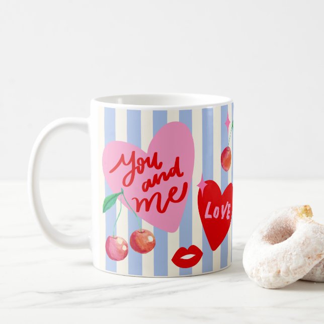 Mug Scallop Photo Frame Hearts Cherries Lips Love Cute (Avec donut)