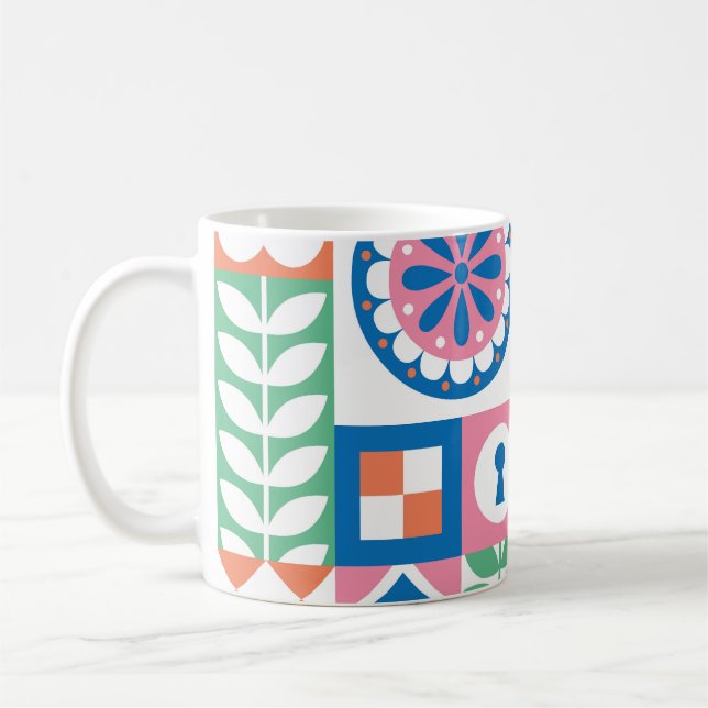 Mug Scandinave Folk Floral Abstrait Motif (Gauche)