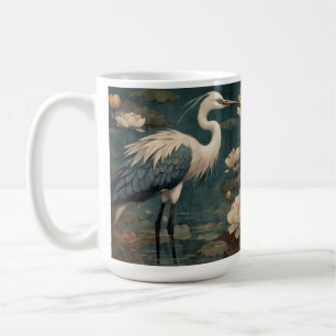 Mug Scène botanique vintage grue bleue et lotus aussi