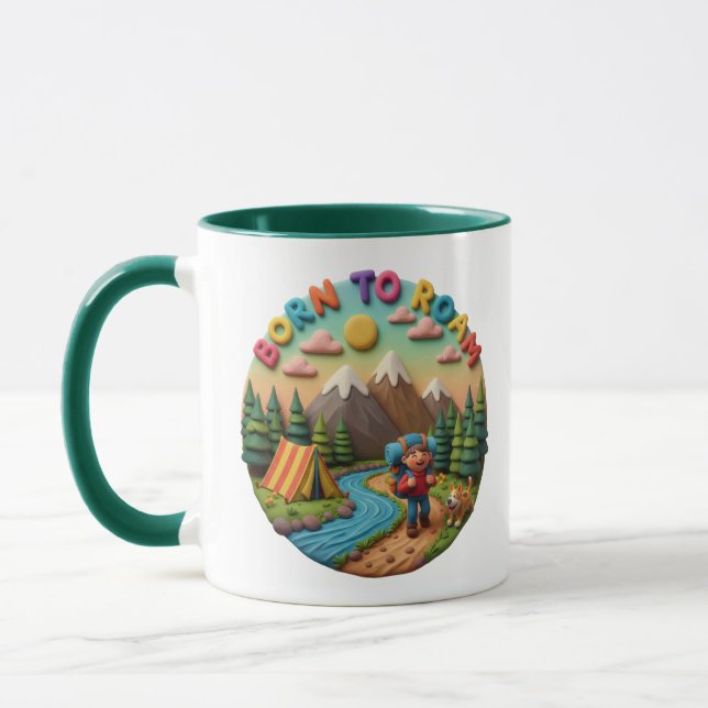 Mug Scène d'aventure de camping en argile « Né pour er (Gauche)