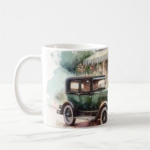Mug Scène de boutique rétro avec voiture et fleurs