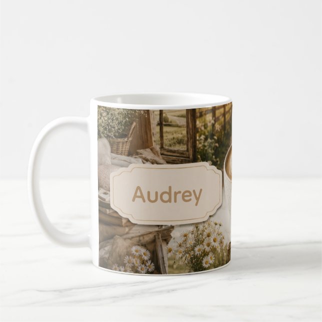Mug Scène de café de campagne nom personnalisé (Gauche)