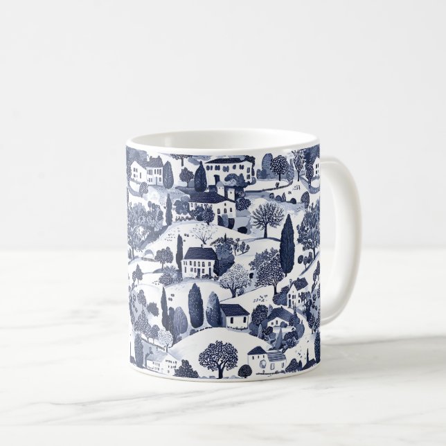 Mug Scène de campagne en toile bleue (Devant droit)