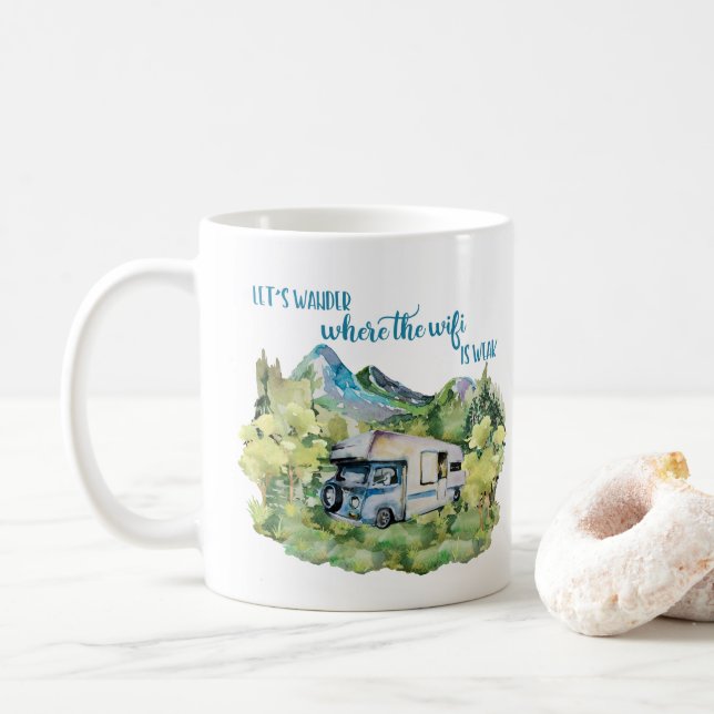 Mug Scène de camping de l'aquarelle rv Motorhome (Avec donut)