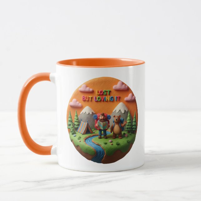 Mug Scène de camping en argile “Perdu mais l'adorant” (Gauche)