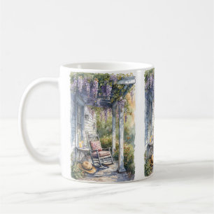 Mug Scène de chaise berçante sous la glycine sur une v