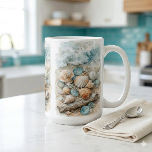 Mug Scène de coquillages de mer côtiers à l'aquarelle