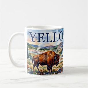Mug Scène de geysers au bison aquarelle de Yellowstone