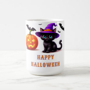 Mug Scène de Halloween avec un chat noir mignon et une