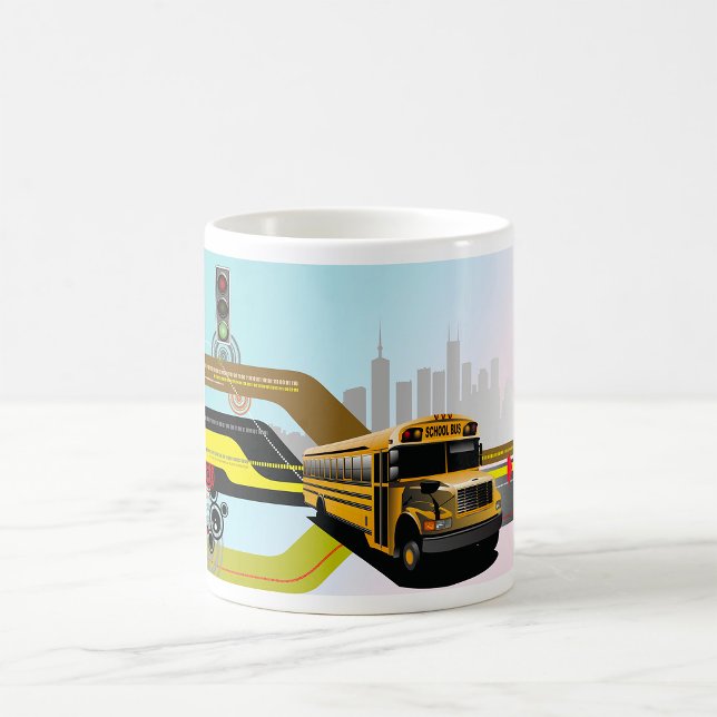 Mug Scène de la ville des autobus scolaires (Créateur téléchargé)
