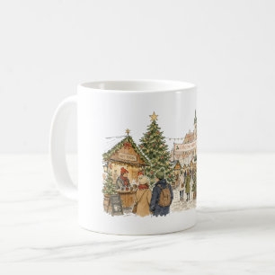 Mug Scène de marché de Noël pour les amateurs de shopp