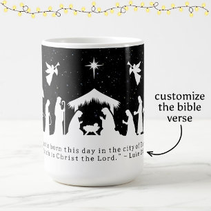 Mug Scène de Nativité Noir Blanc Verset de la Bible Pe