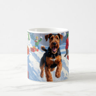 Mug Scène de neige festive de Noël Airedale