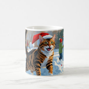 Mug Scène de neige festive de Noël avec un chat Bengal