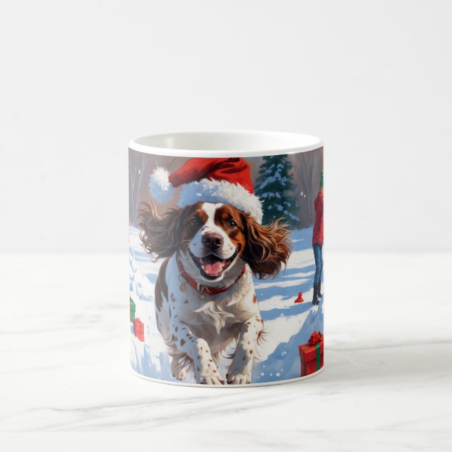 Mug Scène de neige festive de Noël avec un épagneul br (Centre)