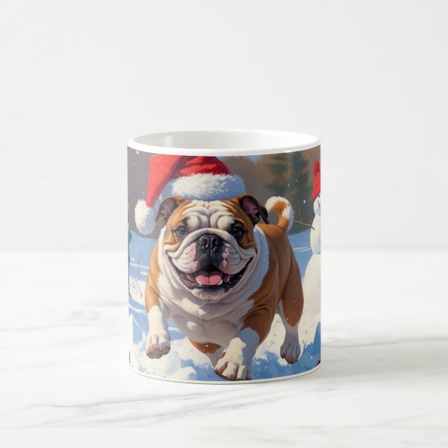 Mug Scène de neige festive de Noël Bulldog (Centre)