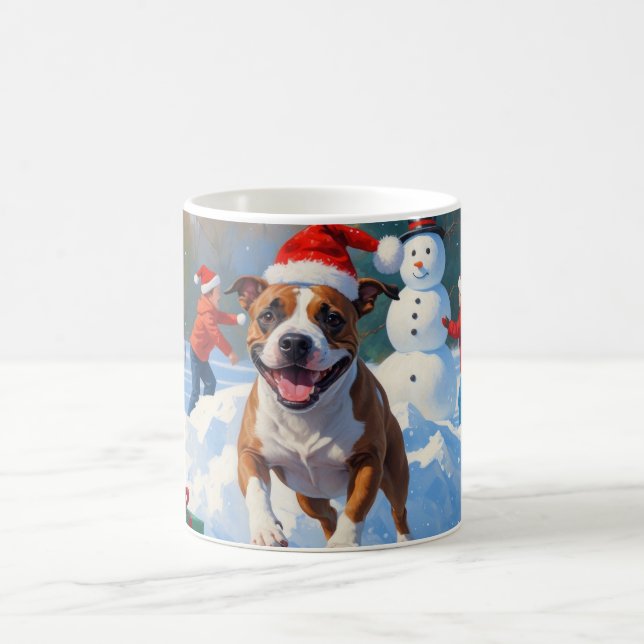 Mug Scène de Noël avec Bull Terrier dans la neige (Centre)