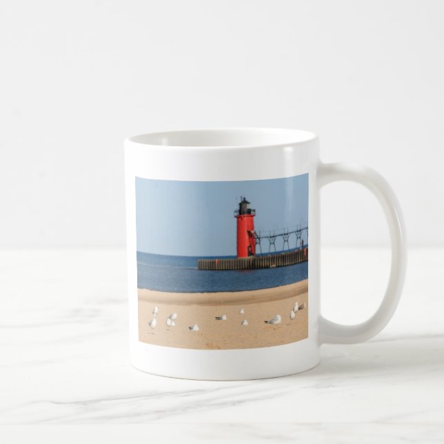 Mug Scène de plage avec les mouettes et le phare (Droite)