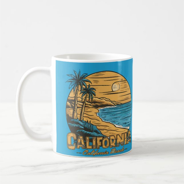 Mug Scène de plage rétro californienne au coucher du s (Gauche)