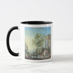 Mug Scène de port avec le coucher de soleil (huile sur