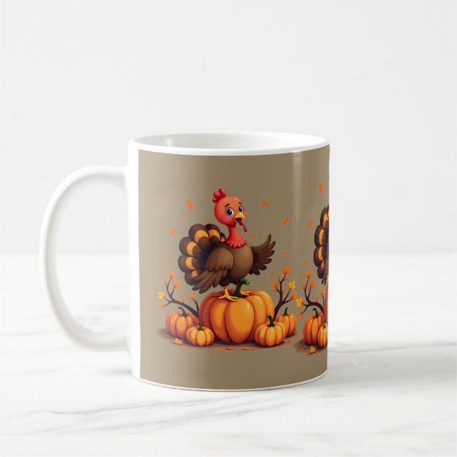 Mug Scène de Thanksgiving mignonne avec dinde d'automn (Gauche)