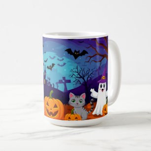 Mug Scène d'Halloween au clair de lune et citrouilles 