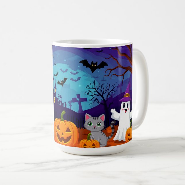 Mug Scène d'Halloween au clair de lune et citrouilles  (Devant droit)