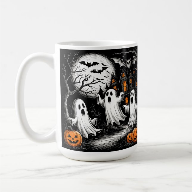 Mug Scène d'Halloween éffrayante avec fantômes (Gauche)