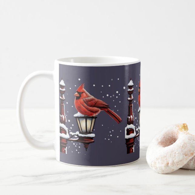 Mug Scène D'Hiver Avec Cardinal Bird Fêtes Noël (Avec donut)