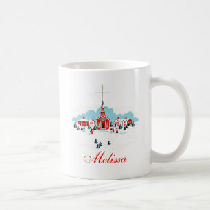 Mug Scène d'hiver avec une église rouge et l'étoile de