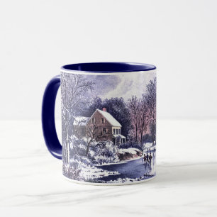 Mug Scène D'Hiver vintage. Cadeau de Noël