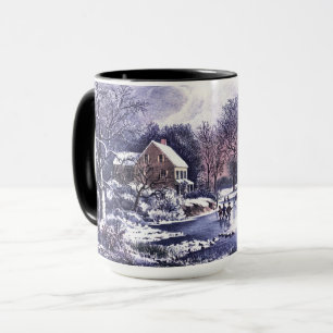 Mug Scène D'Hiver vintage. Cadeau de Noël