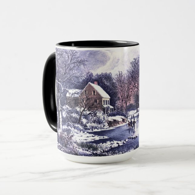 Mug Scène D'Hiver vintage. Cadeau de Noël (Devant gauche)