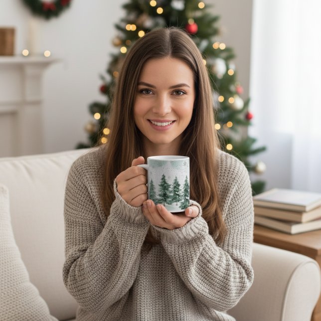 Mug Scène hivernale d'arbre de pin enneigé | Cadeau de (Cozy up with this snowy pine tree mug,perfect for winter mornings and festive holiday vibes)