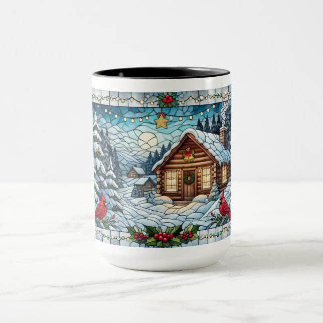 Mug Scène hivernale de Noël en vitrail (Centre)