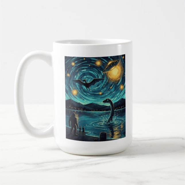 Mug Scène nocturne de cryptide Nessie Ptérosaure Bigfo (Gauche)