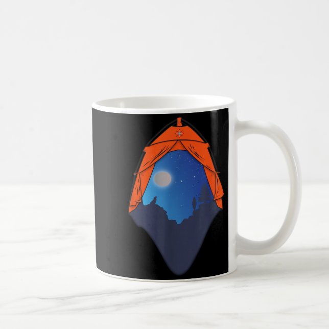 Mug Scène nocturne de tente de camping _ Loup hurlant  (Droite)
