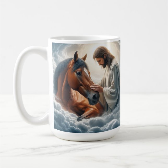 Mug Scène sereine de Compassion avec Jésus et Cheval (Gauche)