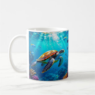 Mug Scène sous-marine colorée de tortue marine