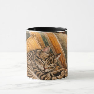 Mug Scène vinyle de chat confortable et de café, Tabby