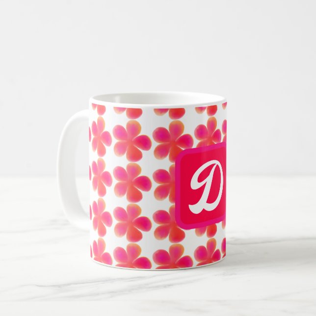 Mug schéma floral botanique monogramme minimal et élég (Devant gauche)