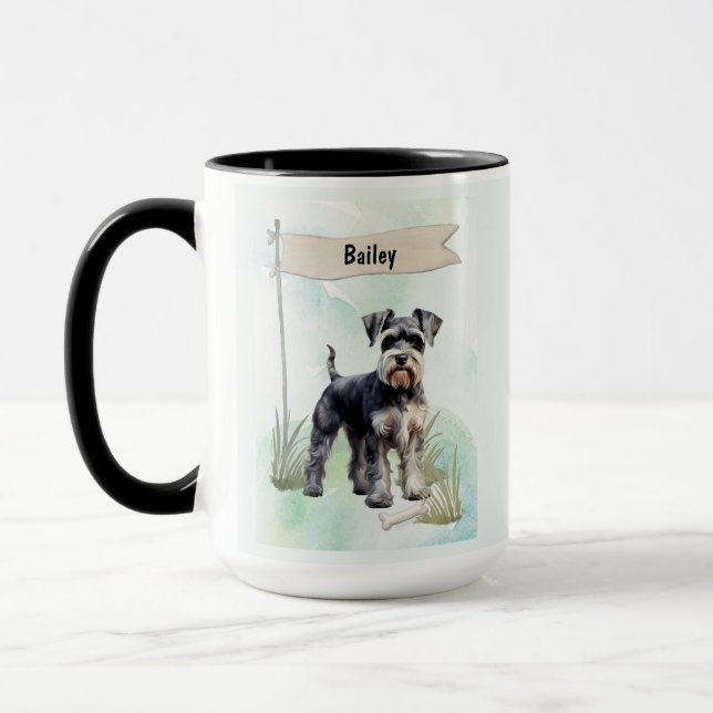 Mug Schnauzer Aquarelle Chien Personnalisé (Gauche)