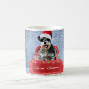 Mug Schnauzer Chien en neige assis sur le camion de No