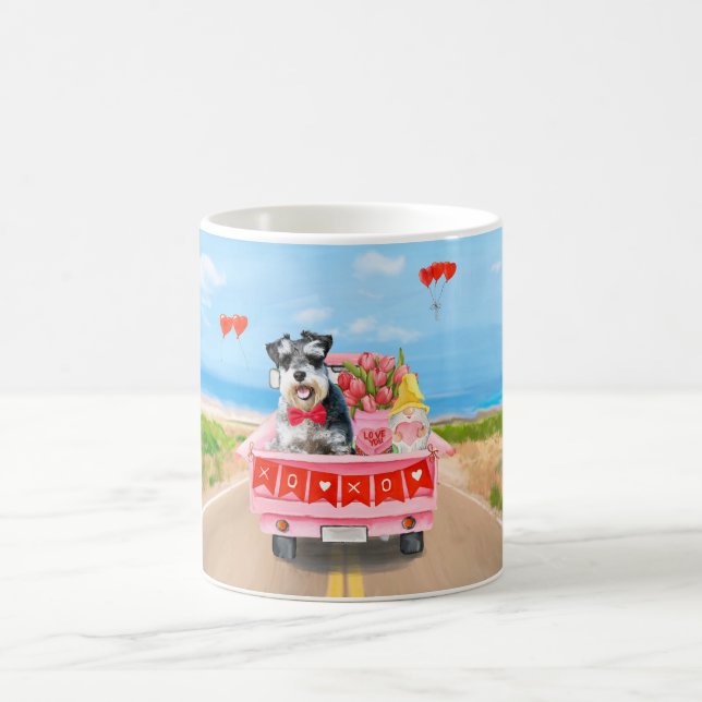 Mug Schnauzer Chien Saint Valentin Coeurs de camion (Centre)