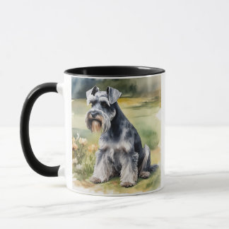 Mug Schnauzer miniature dans le jardin - Aquarelle