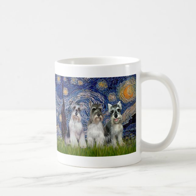 Mug Schnauzers (trois) - Nuit étoilée (Droite)