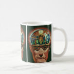 Mug Science-fiction vintage, Cerveau Alien en laborato<br><div class="desc">Illustration vintage photo d'aliens et de robots futuristes de Science Fiction montrant un homme avec son cerveau exposé montrant un laboratoire. Un dessin classique de bande dessinée mettant en vedette un cyborg scientifique avec sa main sur son menton avec un regard intense sur son visage et semble penser à l'avenir...</div>